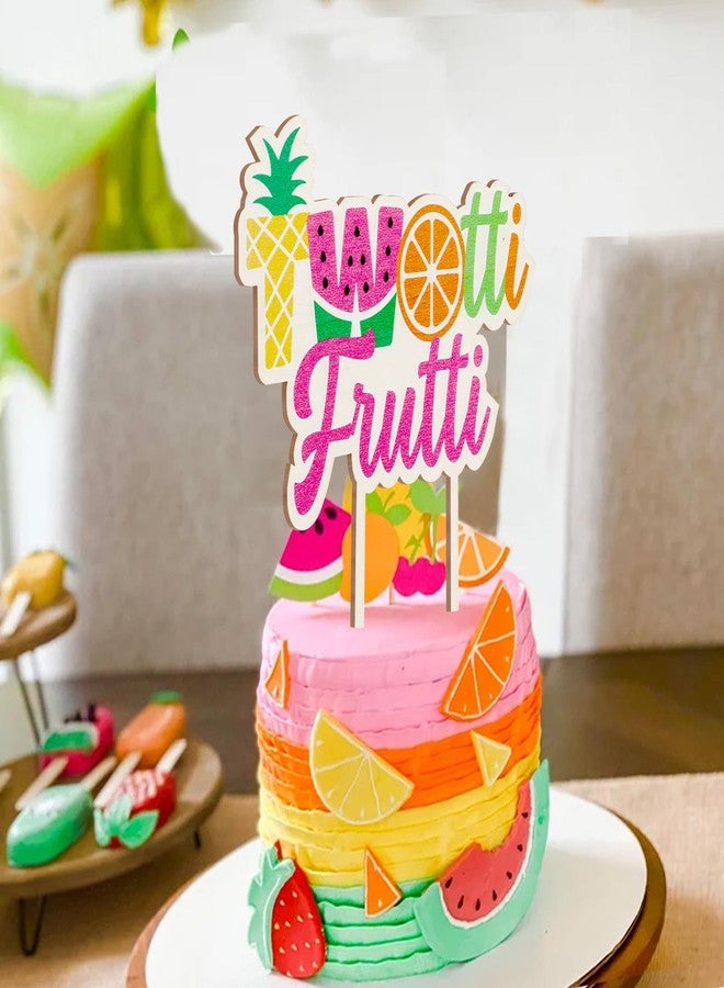 CORNER LACE Twotti Frutti Wooden Cake Topper, Fruit Themed 2nd Birthday Cupcake Pick Two Years Old Party Decoration Supplies - Image 2